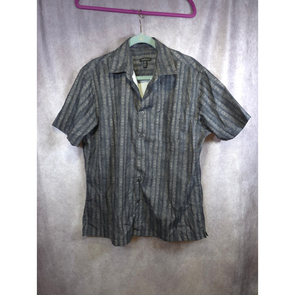 VAN HEUSEN Men's Short Sleeve Striped Button Up Shirt L/G 16-16.5